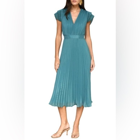 Adelyn Rae Dresses & Skirts - Adelyn Rae Daisy Pleated Tie Back Midi Dress In Teal